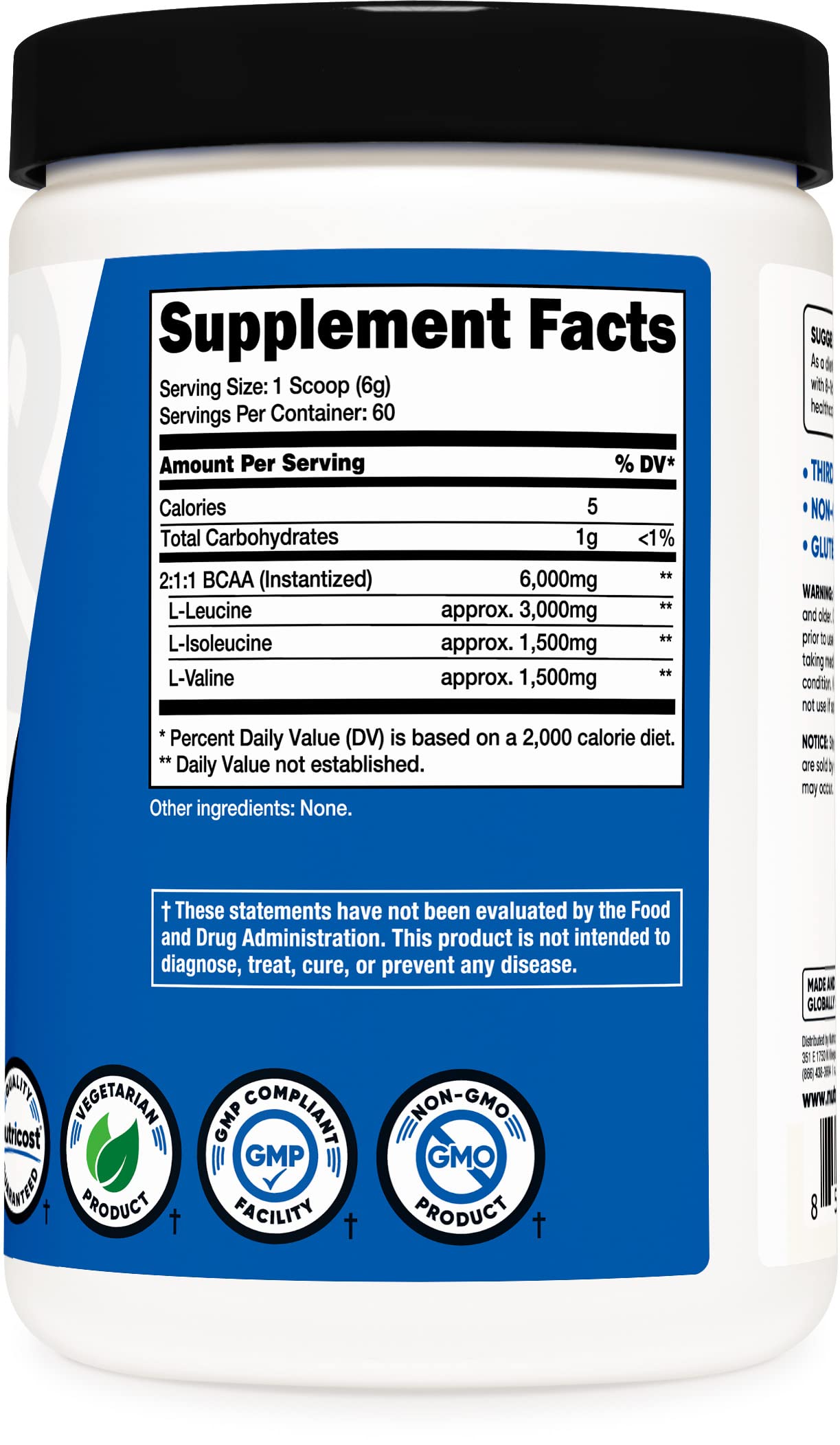 Nutricost BCAA Powder 2:1:1 (Unflavored, 60 Servings) - Vegetarian, Non-GMO, Gluten Free, Branched Chain Amino Acids