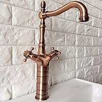 Antique Red Copper Brass Dual Cross Handles Swivel Spout Bathroom Kitchen Basin Sink Faucet Mixer Tap