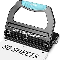 Heavy Duty 3 Hole Punch, 50-Sheet 2 Hole Punch, 50% Reduced Effort 3-Hole Puncher, Adjustable Three Hole Punch 2 Hole Paper Punch, Metal Paper Puncher w/Large Chip Tray, Metal Paper Guide