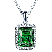 Yumilok Jewelry 925 Sterling Silver Cubic Zirconia Simulated Emerald Elegant Square Pendant Necklace for Women/Girls, Green