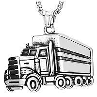 COOLSTEELANDBEYOND Mens Stainless Steel Truck Pendant Necklace with 30 inches Wheat Chain, Punk Rock