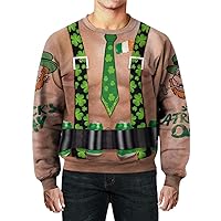 Mens St Patrick's Day Irish Outfits Green Shamrock T-Shirts Funny Long Sleeve Beer Drinking Graphic Pullover Sweatshirts