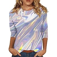 Dressy Tops for Women Shirts for Women Printed 3/4 Sleeve Tops Blouses Dressy Casual Crew Neck Holiday T-Shirts