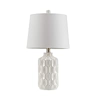 INK+IVY Contour Ivory White Mid Century Modern Table Lamp , Contemporary Ceramic Desk Light , 11.5 X 11.5 X 22