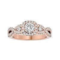 Certified 18K Gold Ring in Round Cut Moissanite Diamond (0.59 ct) Round Cut Natural Diamond (0.47 ct) With White/Yellow/Rose Gold Engagement Ring For Women