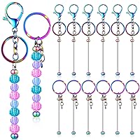 12 Pcs Beadable Keychain Bars Metal Bead Keychain DIY Blank Keychain Supplies for Crafts Jewelry Making (Gradient Color)