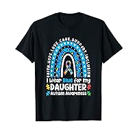 I Wear Blue for My Daughter Leopard Rainbow Autism Awareness T-Shirt