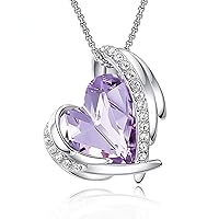 NA Rose Flower Heart Pendant Necklace Embellished with Austrian Crystal Artificial Gemstone Delicate Jewelry, for Mother's Day Birthday Gift for Wife Girl Platinum Light Purple