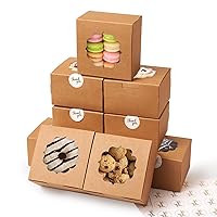 4-Inch Small Cookie Boxes 100Pcs Brown - Bakery Treat Boxes with Window for Gifting, To-go Containers Paper for Cake Slice, Macarons, Donuts 4x4x2.5