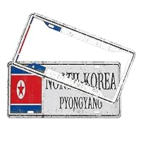 License Plate Holder North Korea Flag City Novelty Car Front License Plate with Screws Caps National Country Souvenir Road Aluminum Metal Front and Rear Car Tags for Men Girl Rustproof Weatherproof