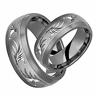 Tsion Titanium Ring 14kt White Gold Sandblast Finish 7mm Wide Comfort Fit Engagement Band Set for Him Her