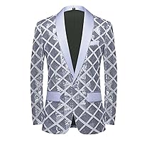 Men Wave Striped Sequin Jacket Shawl Lapel One Button Wedding Party Suit Dinner Tuxedo Blazer