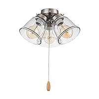 Aspen Creative 22011-1, Three-Light Ceiling Fan Light Kit with Pull Chain, Brush Nickel Finish with Clear Glass Shades, 13-1/8