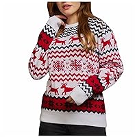 Womens Christmas Fleece Sweater Snowflake High Neck Long Sleeve Sweatshirt Midi Chunky Knit Tunic Sweater
