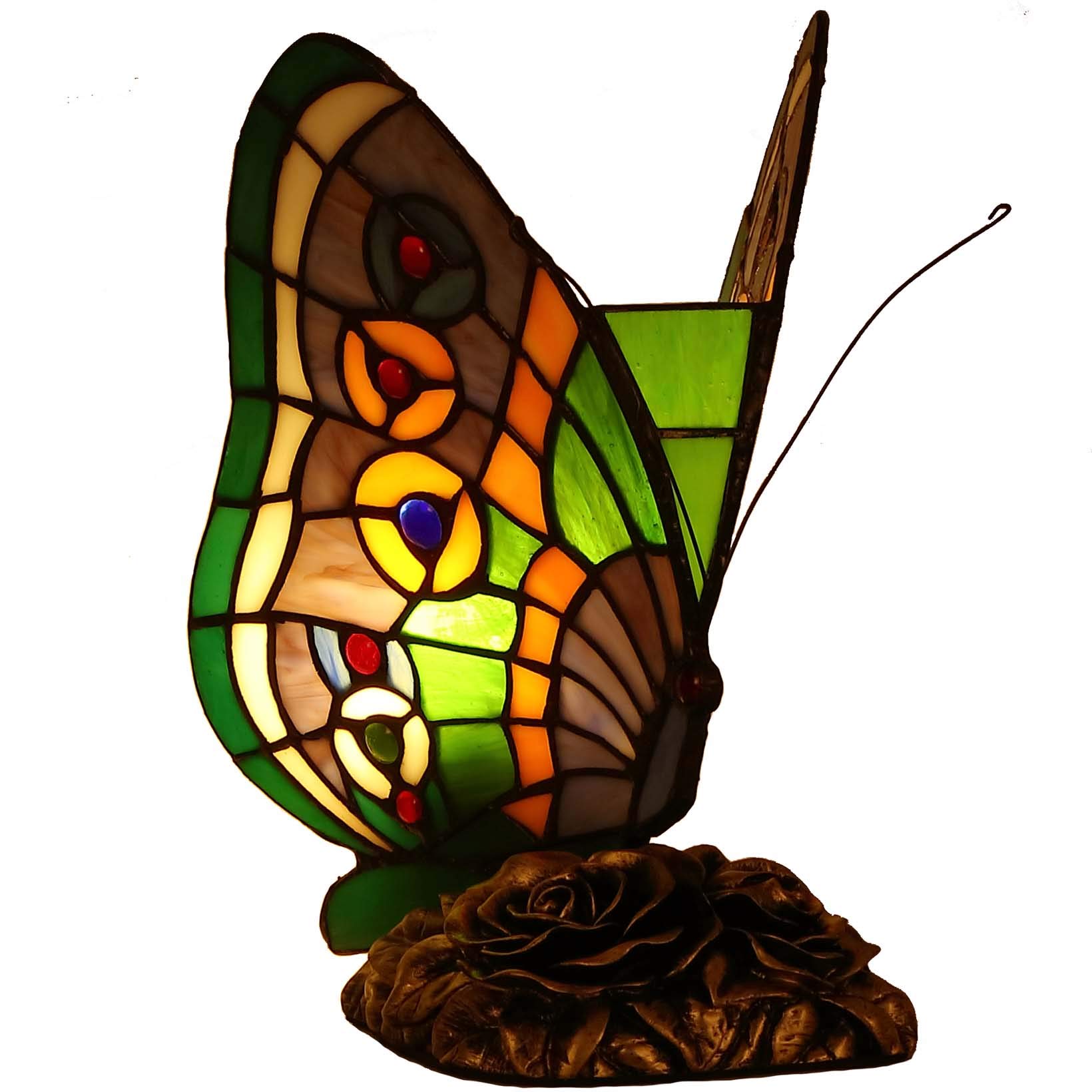 Bieye L10652 Butterfly Tiffany Style Stained Glass Accent Table Lamp, Night Light, 10-inches Tall
