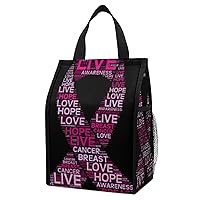Breast Cancer Awareness Live Pink Ribbon Insulated Lunch Bag Foldable Portable Lunch Tote with Side Pockets for Women Men Picnic Beach