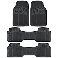 BDK 3-Row ProLiner Original Heavy Duty 4pc Front & Rear Rubber Floor Mats for Car SUV Van (Fits 3rd Row Vehicles) - All Weather Protection Universal Fit (Black)