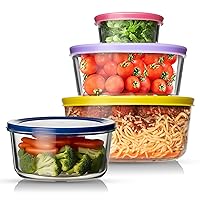 Razab 12 Pc Glass Food Storage Container Set with Lids 7, 4, 2 &1 Cup Round Meal Prep, Secure Lid Containers for Lunch & Leftover Ideal for Baking, Storing BPA Free Leak Proof Oven & Dishwasher Safe