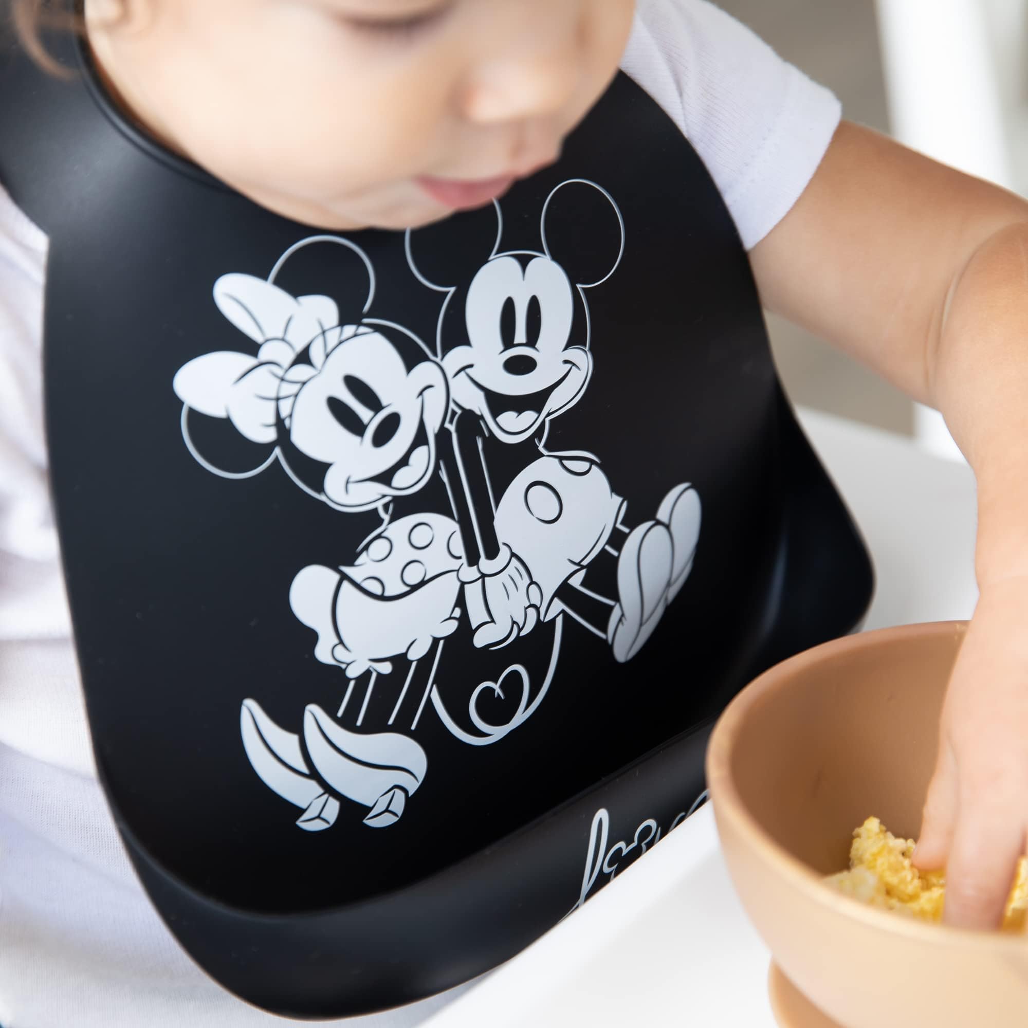 Bumkins Bibs, Silicone Pocket for Babies, Baby Bib for Girl or Boy, for 6-24 Months Up to Toddler, Essential Must Have for Eating, Feeding, Baby Led Weaning Supplies, Mess Saving, Mickey and Minnie