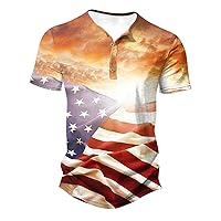 Plus Size Patriotic Golf T-Shirts Mens Stars Stripes Henley Shirt 4th of July American Flag Print Short Sleeve Tops