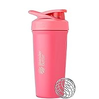 BlenderBottle Strada Shaker Cup Insulated Stainless Steel Water Bottle with Wire Whisk, 24-Ounce, Pink