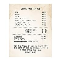 Jesus Paid All - Inspirational Wall Decor, Motivational Christian Wall Art Print Is A Receipt Design Print For Living Room Decor, Office Decor, Home Decor, or Room Decor Aesthetic, Unframed - 8x10