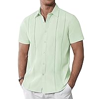 Alimens & Gentle Men's Cuban Guayabera Shirts Cotton Linen Short Sleeve Button Down Shirts Casual Summer Beach Camp Shirt