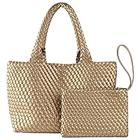 Woven Tote Bag for Women, Vegan Leather Handwoven Bags with Small Handmade Purse, Large Travel Braided Top Handle Handbags