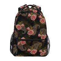 ALAZA Pink Rose Flower Floral Paisley Backpack Purse with Multiple Pockets Name Card Personalized Travel Laptop School Book Bag, Size S/16 inch
