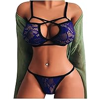 Women Sheer Lace Lingerie Sexy Bras and Panties 2 Piece Set Strappy Underwear Outfits Naughty Babydoll Lingerie Set
