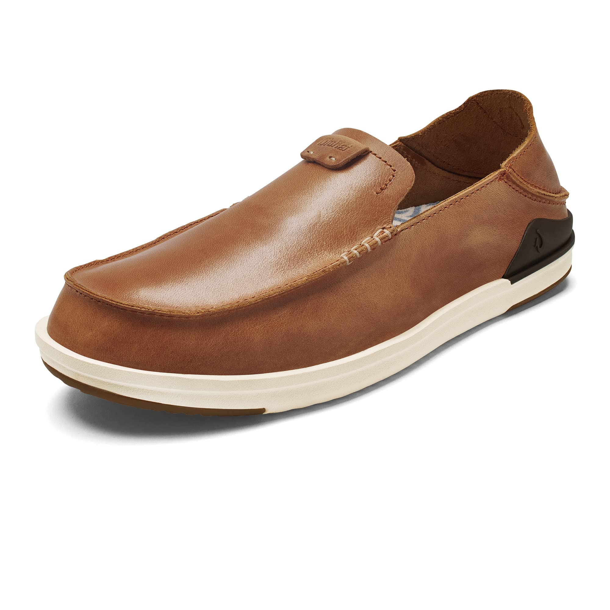 OLUKAI Kakaha Men's Slip-On Shoes, Full-Grain Leather Sneakers, Gel Insert for Comfort & Support, Comfort Fit & Wet Grip Rubber