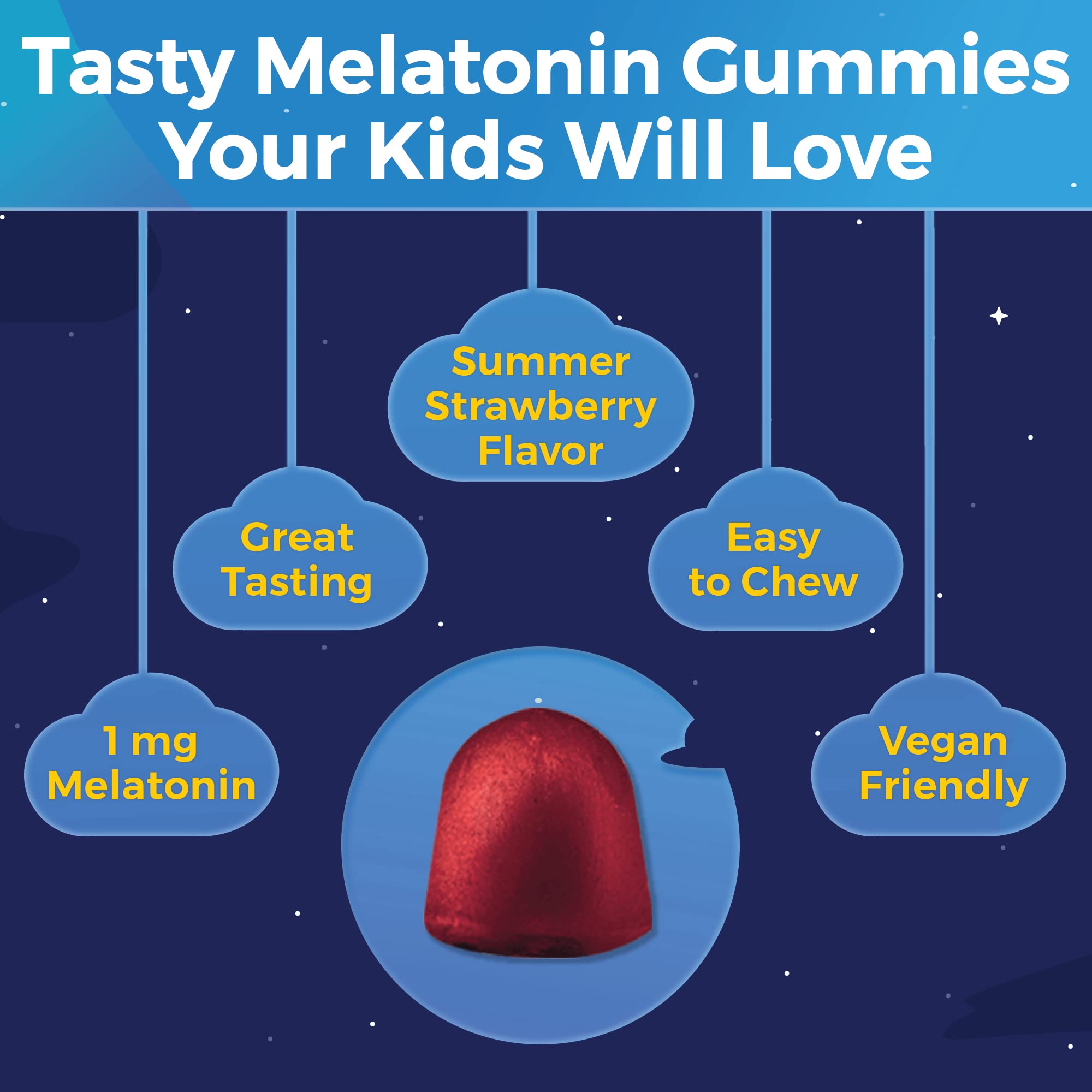 Viva Naturals Melatonin Gummies for Kids (120 Gummies), Delicious Strawberry Flavor - Melatonin 1 mg to Promote Restful Sleep, Non Habit Forming Kids Melatonin Gummy