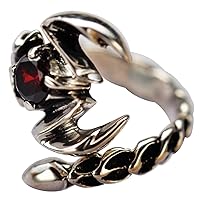 Vintage Black 925 Sterling Silver Scorpion Ring with Red Garnet Stone for Men Women Open and Adjustable