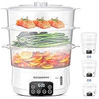 Electric Food Steamer for Cooking, 13.7QT Digital Vegetable Steamer 800W with 3 Tiers BPA Free Dishwasher Safe Lids and Stackable Baskets, Auto Shut-off, Boil Dry Protection (White)