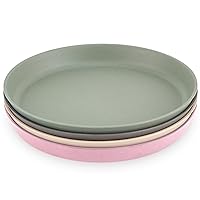 WeeSprout Bamboo Plates, Set of 4, Kid-Sized Bamboo Kids Plates, Dishwasher Safe Bamboo Plates for Kids (Pink, Green, Gray, & Beige)
