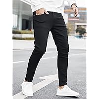 Men's Jeans Men Solid Skinny Jeans Jeans (Color : Black, Size : Large)