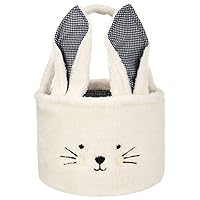Easter Basket Plush Easter Bunny Tote Bags Cute Rabbit Design Personalized Easter Bucket for Kids Carrying Gift and Eggs (Plush-White)