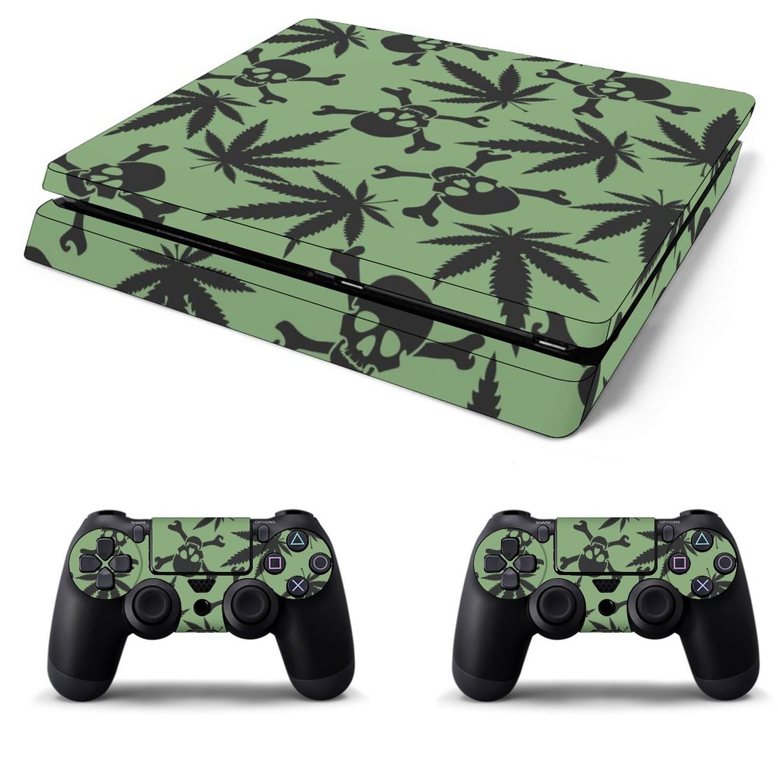 Cannabis Leafs Skulls Sticker for for PS4 Slim Protective Skin Cover Sticker Wrap Decal