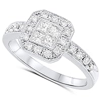 Jewelry Bliss 3/5 Carat Platinum Diamond Princess Invisible Set Halo Ring For Women Size 6.5, Metal gemstone, Diamond