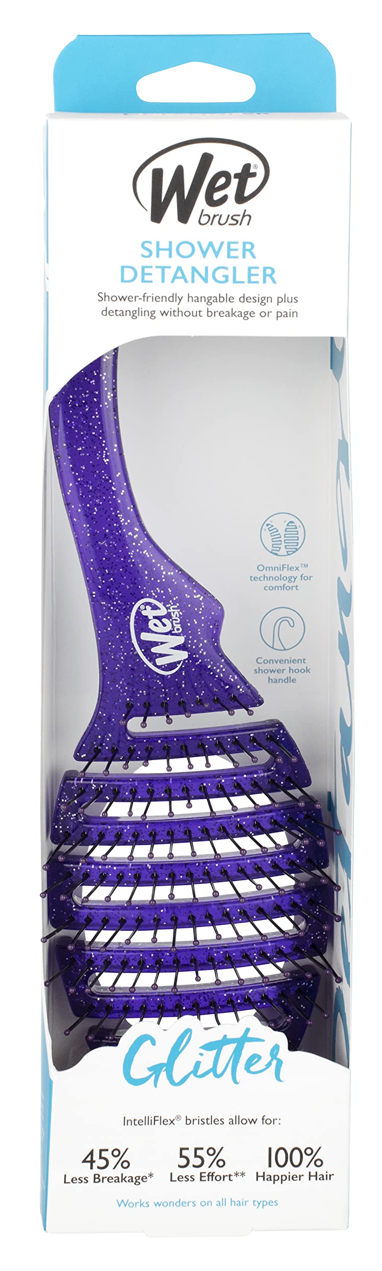 Wet Brush Shower Detangler Hair Brush - Purple Glitter - Ultra-Soft IntelliFlex Bristles with Hangable Design - Detangling Comb Protects Against Split Ends & Breakage - Pain-Free for Wet & Dry Hair