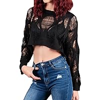 Womens Gothic Short Sweaters Punk Goth Sweater Long Sleeve Knitting Crop Tops US Size S-XL