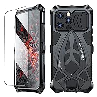 Armor Phone Case for iPhone 14 Pro Max Military Grade Cover 360 Full Protection Heavy Duty Hybrid Metal Bumper Built-in Silicone Shockproof Dustproof with Screen Protector - Black