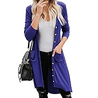 Naggoo Women's Long Cardigans Button Down High Low Solid Knit Loose Cardigans with Pockets