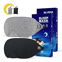 Cotton Sleep Mask - Updated Design Light Blocking Sleep Mask, Soft and Comfortable Eye Blindfold for Men Women, Eye Mask for Sleeping/Shift Work, Includes Travel Pouch, Grey & Black