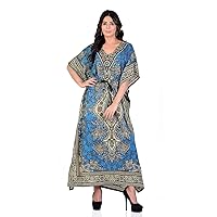 Women's Kaftan Dress Beach Cover Up Tribal Ethnic Print Plus Size V-Neck Loose Kimono Maxi Dress