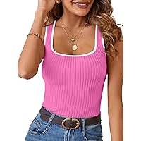 MEROKEETY Women's 2024 Sleeveless Ribbed Tank Tops Summer Square Neck Slim Fitted Color Block Basic Knit Tee Shirts