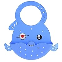 Silicone Bibs with Food Catcher Pocket - Adjustable Blue Fish Feeding Bibs with Trough for Littles