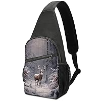 Winter Wildlife Elk Deer Sling Bag Crossbody Backpack Travel Chest Bag Hiking Daypack