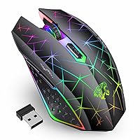 TENMOS V7 Wireless Gaming Mouse, Rechargeable LED Wireless Mouse Silent Optical Rainbow USB Computer Mice for Laptop PC (Black)