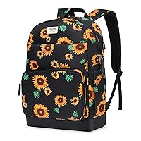 MOSISO 15.6-16 inch Laptop Backpack for Women, Polyester Anti-Theft Stylish Casual Daypack Bag with Luggage Strap & USB Charging Port, Sunflower Travel Business Backpack, Black